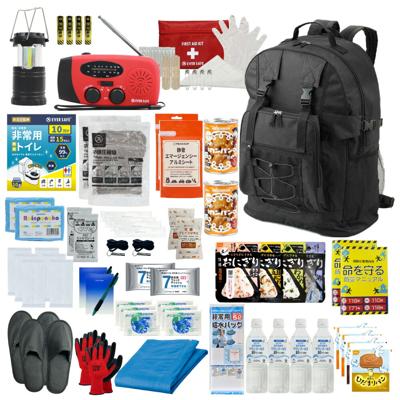 3日間を生き延びる防災セット 2人用 防災リュック ブラック  防災セット 防災グッズ 防災ラジオ 非常食 保存水 防災士監修 簡易トイレ 救急セット 衛生用品 避難 帰宅困難者 非常持ち出し袋 大容量リュック 備蓄 おすすめ EVERSAFE IK02