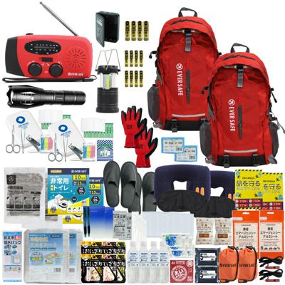 防災セット 2人用 EVERSAFEリュック レッド×レッド 防災グッズ 防災士監修 救急セット 避難 地震 災害 防災食 防災寝具 防災ラジオ 長期保存水 非常用トイレ 懐中電灯 衛生用品 警戒レベル4 超軽量 撥水加工 L4ES02