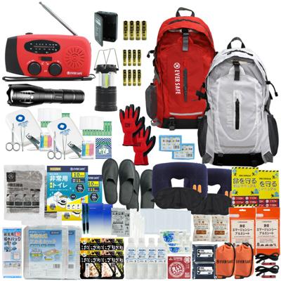 防災セット 2人用 EVERSAFEリュック レッド×ホワイト 防災グッズ 防災士監修 救急セット 避難 地震 災害 防災食 防災寝具 防災ラジオ 長期保存水 非常用トイレ 懐中電灯 衛生用品 警戒レベル4 超軽量 撥水加工 L4ES02