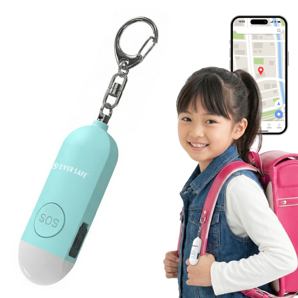 GPS追跡 防犯ブザー 4色 ブルー 1個 防犯グッズ LEDライト 130dB 大音量 防犯対策 位置情報 充電式 登下校 見守り 小学生 護身用 女性 高齢者 夜道 迷子 紛失防止 子供 PB01 EVERSAFE (メール便12個まで)