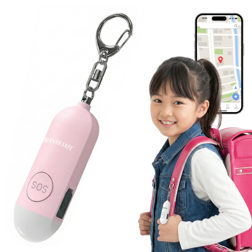 GPS追跡 防犯ブザー 4色 ピンク 1個 防犯グッズ LEDライト 130dB 大音量 防犯対策 位置情報 充電式 登下校 見守り 小学生 護身用 女性 高齢者 夜道 迷子 紛失防止 子供 PB01 EVERSAFE (メール便12個まで)