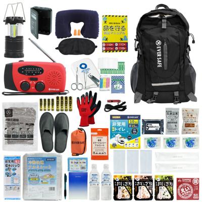 防災セット 1人用 EVERSAFEリュック ブラック 防災グッズ 防災士監修 救急セット 避難 地震 災害 防災食 防災寝具 防災ラジオ 長期保存水 非常用トイレ 懐中電灯 衛生用品 警戒レベル4 超軽量 撥水加工 L4ES01