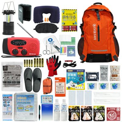 防災セット 1人用 EVERSAFEリュック オレンジ 防災グッズ 防災士監修 救急セット 避難 地震 災害 防災食 防災寝具 防災ラジオ 長期保存水 非常用トイレ 懐中電灯 衛生用品 警戒レベル4 超軽量 撥水加工 L4ES01
