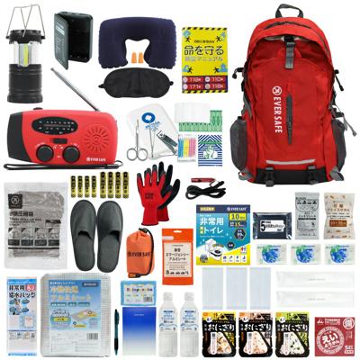 防災セット 1人用 EVERSAFEリュック レッド 防災グッズ 防災士監修 救急セット 避難 地震 災害 防災食 防災寝具 防災ラジオ 長期保存水 非常用トイレ 懐中電灯 衛生用品 警戒レベル4 超軽量 撥水加工 L4ES01
