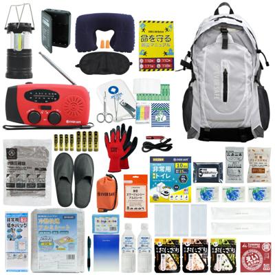 防災セット 1人用 EVERSAFEリュック ホワイト 防災グッズ 防災士監修 救急セット 避難 地震 災害 防災食 防災寝具 防災ラジオ 長期保存水 非常用トイレ 懐中電灯 衛生用品 警戒レベル4 超軽量 撥水加工 L4ES01