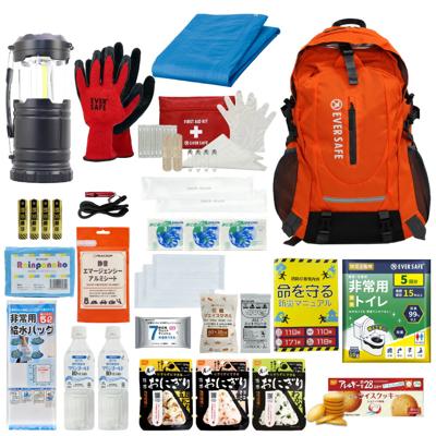 防災セット 1人用 EVERSAFEリュック オレンジ 非常用持ち出し袋  防災士監修 防災リュック 撥水加工 非常食 保存水 懐中電灯 簡易トイレ アルミシート 救急セット 警戒レベル3 防災用品 地震対策 EVERSAFE L3ES01