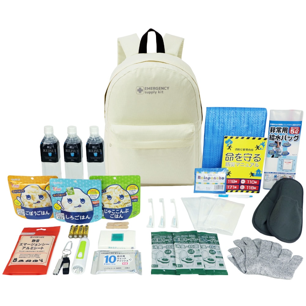 防災セット 30点 リュックベージュ 1人用 避難セット おしゃれ 9カラー ピースアップ PBS30 防災グッズ 防災リュック 防災士監修 防災食 5年保存 非常食 10年保存水 非常用 簡易トイレ 防刃手袋 地震 災害 避難 帰宅困難者 ライト 懐中電灯 メンズ
