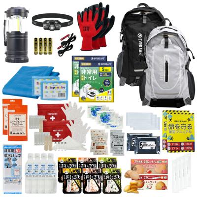 防災セット 2人用 EVERSAFEリュック ブラック×1・ホワイト×1 非常用持ち出し袋  防災士監修 防災リュック 撥水加工 非常食 保存水 懐中電灯 簡易トイレ アルミシート 救急セット 警戒レベル3 防災用品 地震対策 EVERSAFE L3ES02