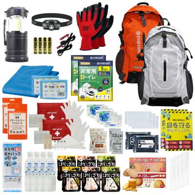 防災セット 2人用 EVERSAFEリュック オレンジ×1・ホワイト×1 非常用持ち出し袋  防災士監修 防災リュック 撥水加工 非常食 保存水 懐中電灯 簡易トイレ アルミシート 救急セット 警戒レベル3 防災用品 地震対策 EVERSAFE L3ES02