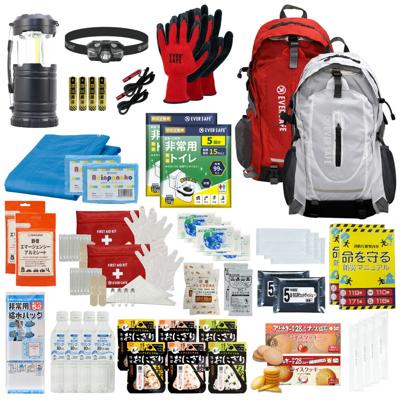 防災セット 2人用 EVERSAFEリュック レッド×1・ホワイト×1 非常用持ち出し袋  防災士監修 防災リュック 撥水加工 非常食 保存水 懐中電灯 簡易トイレ アルミシート 救急セット 警戒レベル3 防災用品 地震対策 EVERSAFE L3ES02