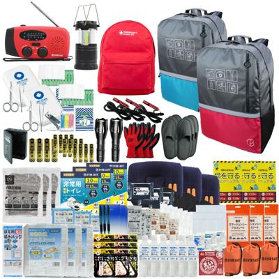 防災セット 3人用 40L ビッグリュック ブルー×レッド エマージェンシーリュック 防災士監修 非常用持ちだし袋 防災リュック 救急セット ラジオ 懐中電灯 非常食 保存水 携帯トイレ 警戒レベル4 非常時 L4BR03