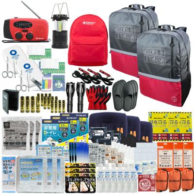 防災セット 3人用 40L ビッグリュック レッド×レッド エマージェンシーリュック 防災士監修 非常用持ちだし袋 防災リュック 救急セット ラジオ 懐中電灯 非常食 保存水 携帯トイレ 警戒レベル4 非常時 L4BR03