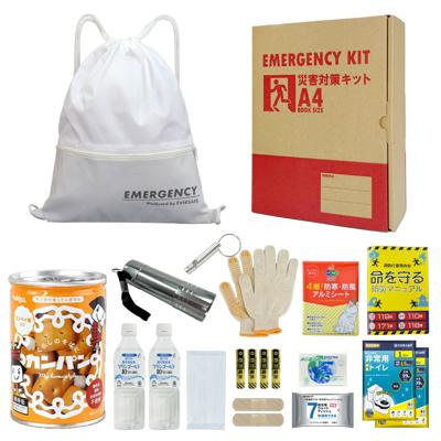 A4防災セット 基本内容ボックス2 非常用持ち出し袋 1人用 防災グッズ ナップサック ホワイト コンパクト A4ボックス 非常食 カンパン 保存水 簡易トイレ オフィス防災 分散備蓄 災害対策 迅速避難 EVERSAFE A4k2