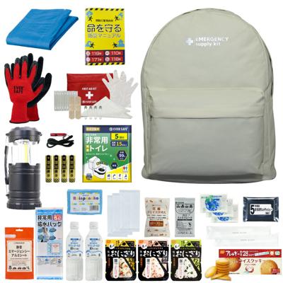 防災セット 1人用 20L エマージェンシーリュック ベージュ おしゃれ 非常用持ち出し袋 防災士監修 防災リュック 非常食 保存水 懐中電灯 簡易トイレ アルミシート 救急セット 警戒レベル3 軽量 コンパクト PEACEUP L3EM01