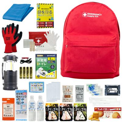 防災セット 1人用 20L エマージェンシーリュック レッド おしゃれ 非常用持ち出し袋 防災士監修 防災リュック 非常食 保存水 懐中電灯 簡易トイレ アルミシート 救急セット 警戒レベル3 軽量 コンパクト PEACEUP L3EM01