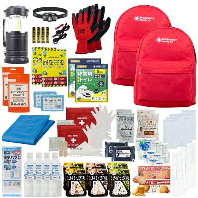 防災セット 2人用 20L エマージェンシーリュック レッド×2 おしゃれ 非常用持ち出し袋 防災士監修 防災リュック 非常食 保存水 懐中電灯 簡易トイレ アルミシート 救急セット 警戒レベル3 軽量 コンパクト PEACEUP L3EM02