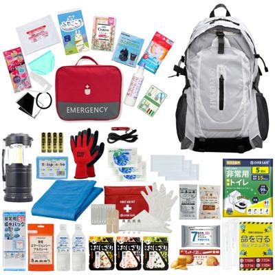 女性のための防災セット 1人用 EVERSAFEリュック ホワイト エマージェンシーポーチ 女性用 防災士監修 防災ラジオ 非常食 保存水 モバイルバッテリー 簡易トイレ 救急セット 衛生用品 おすすめ 警戒レベル3 EVERSAFE L3ESLA01