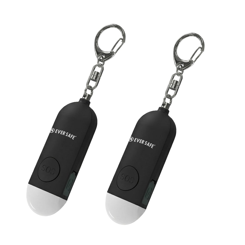防犯ブザー 4色 ブラック 2個セット 防犯グッズ LEDライト 130dB 大音量 防犯対策 充電式 Type-C 登下校 見守り 小学生 護身用 女性 高齢者 夜道 まとめ買い SOS 子供 簡単操作 PB02 EVERSAFE (メール便6セットまで)