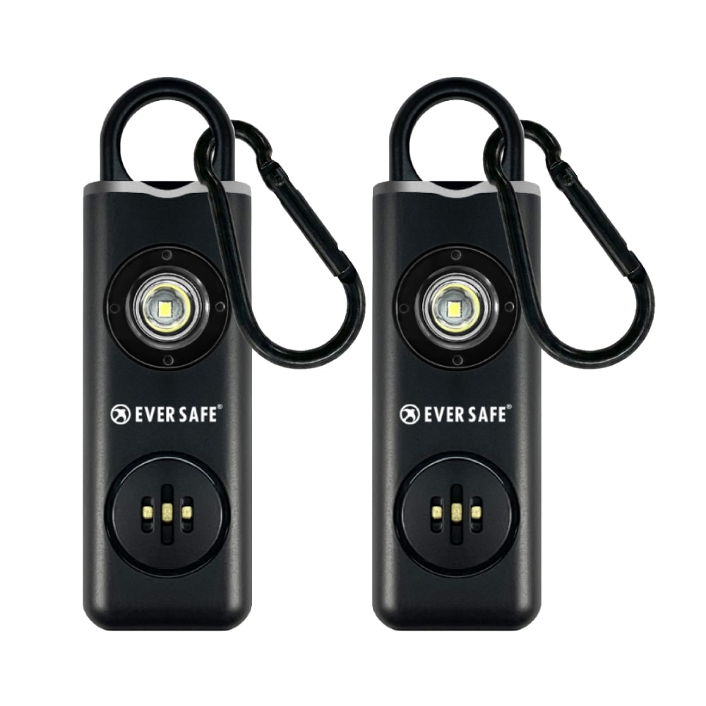 防犯ブザー スクエア ブラック 2個セット 防犯グッズ LEDライト 130dB 大音量 防犯対策 充電式 Type-C カラビナ 見守り 小学生 護身用 女性 高齢者 夜道 まとめ買い SOS 子供 ARIZA PB04 EVERSAFE (メール便4セットまで)
