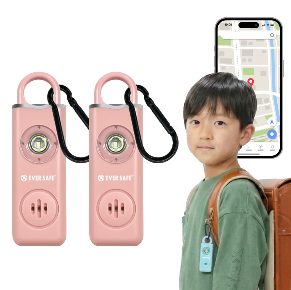 GPS追跡 防犯ブザー スクエア ピンク 2個セット 防犯グッズ LEDライト 130dB 大音量 防犯対策 位置情報 充電式 カラビナ 見守り 小学生 護身用 女性 高齢者 夜道 迷子 紛失防止 子供 ARIZA PB03 EVERSAFE (メール便4セットまで)