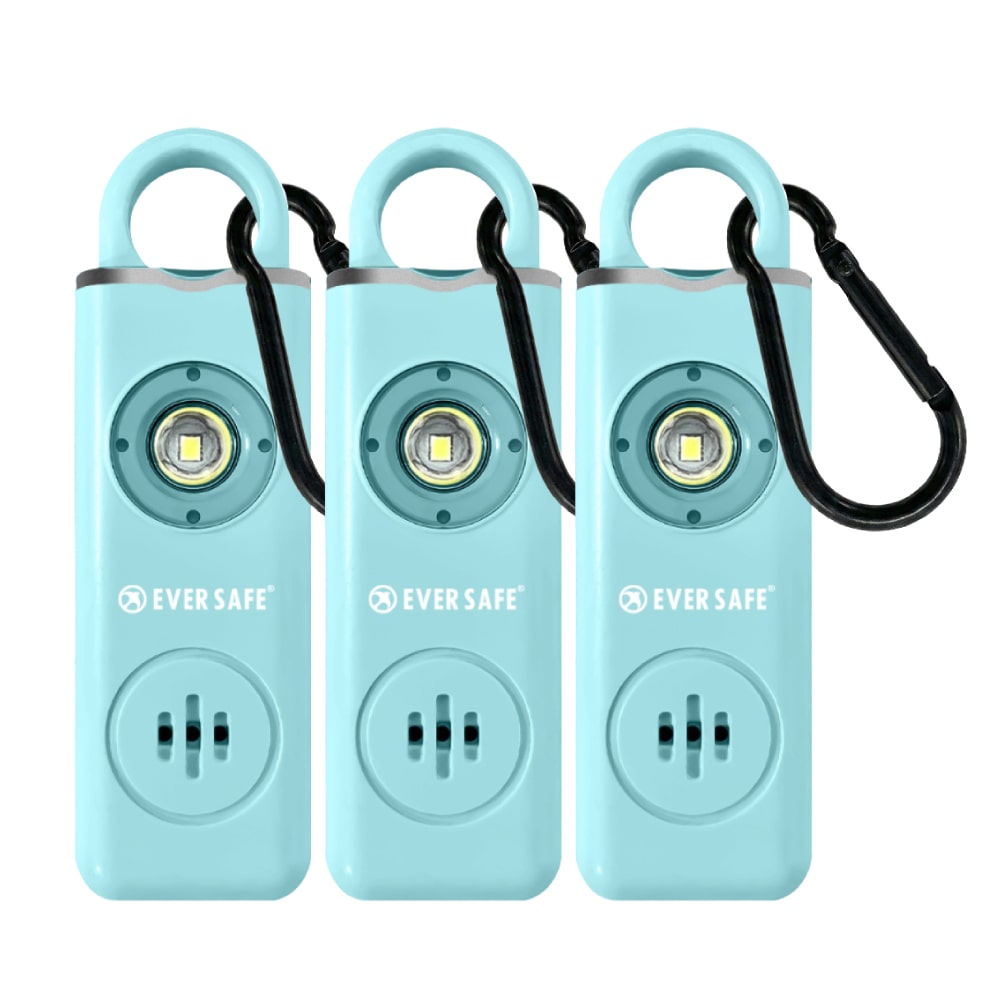 防犯ブザー スクエア ブルー 3個セット 防犯グッズ LEDライト 130dB 大音量 防犯対策 充電式 Type-C カラビナ 見守り 小学生 護身用 女性 高齢者 夜道 まとめ買い SOS 子供 ARIZA PB04 EVERSAFE (メール便2セットまで)