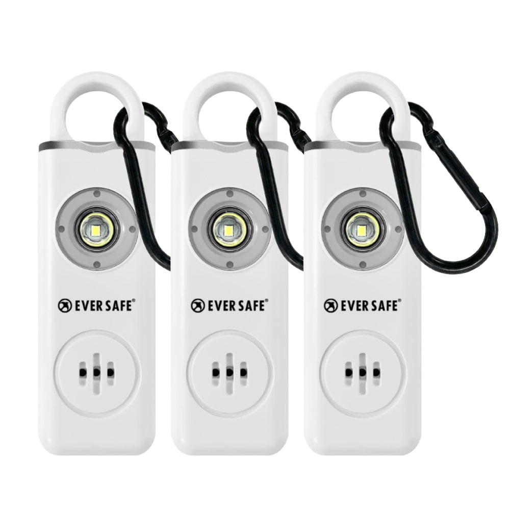防犯ブザー スクエア ホワイト 3個セット 防犯グッズ LEDライト 130dB 大音量 防犯対策 充電式 Type-C カラビナ 見守り 小学生 護身用 女性 高齢者 夜道 まとめ買い SOS 子供 ARIZA PB04 EVERSAFE (メール便2セットまで)