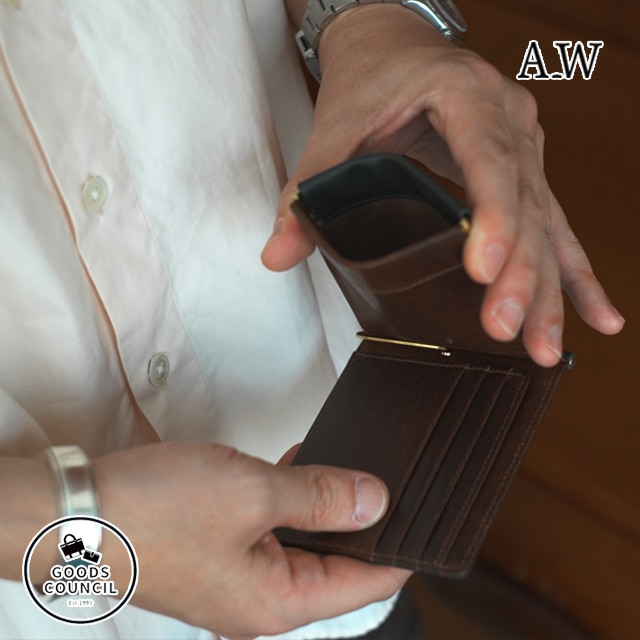 A_W アウ マネークリップ 財布 折財布 2つ折り メンズ 本革 AP-006