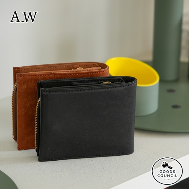 A_W アウ 財布 折財布 2つ折り メンズ 本革 AP-008