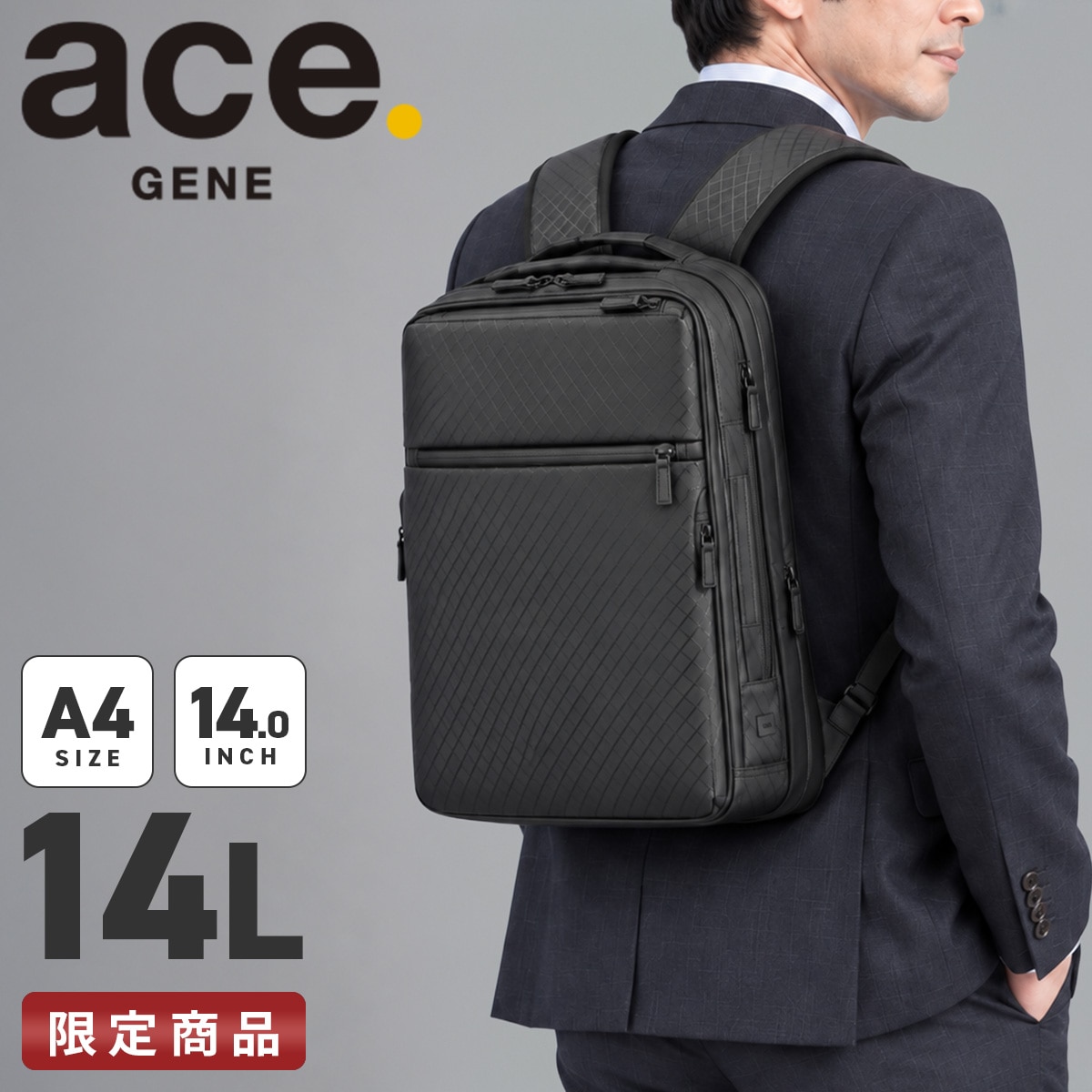 エース ジーンレーベル ビジネスリュック メンズ ブランド 50代 40代 軽量 撥水 PC収納 黒 通勤 14L A4 ビジネスバッグ ガジェタブルRB ace. GENE LABEL GADGETABLE RB 20381