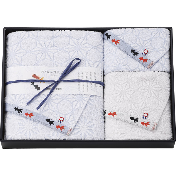 今治産金魚タオル バス・フェイス・ウォッシュタオルセット ブルー ／タオル 日用品・ヘルスケア ギフト プレゼント プチギフト 祝い お年賀 御年賀 2026 送料無料 人気 年始挨拶 バレンタイン チョコ 以外 子供 友達