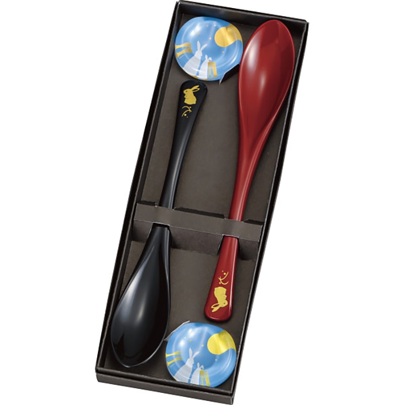 スプーン2本セット 黒・朱 うさぎ ／プレゼント ギフト スプーン 箸・カトラリー キッチン用品 お歳暮 お年賀 クリスマス ギフト