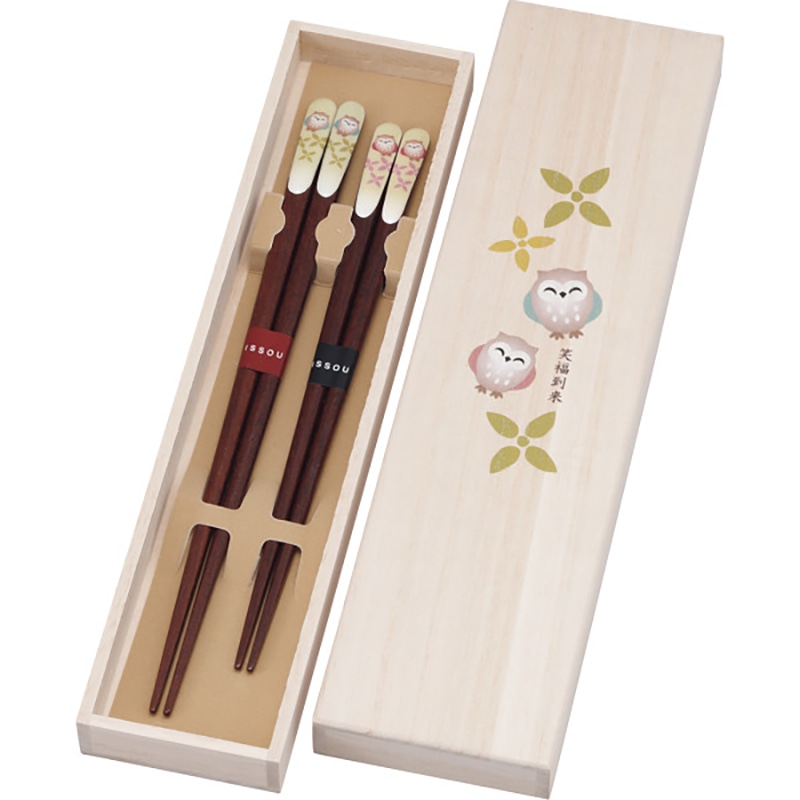 吉兆桐箱入 夫婦箸 笑ふくろう ／プレゼント ギフト 箸 箸・カトラリー キッチン用品 お歳暮 お年賀 クリスマス ギフト