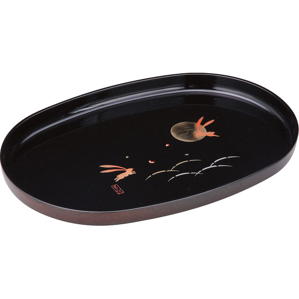 紀州塗 月とうさぎ 尺4長手盆 黒 ／お盆・トレー 配膳用品・キッチンファブリック キッチン用品 ギフト プレゼント プチギフト 祝い お年賀 御年賀 2026 送料無料 人気 年始挨拶 バレンタイン チョコ 以外 子供 友達