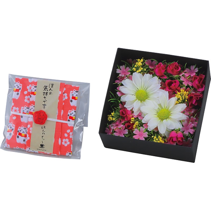 ほんの気持ちシリーズ BOXフラワー(ハンカチ・紅茶付) はなやか /プレゼント ギフト ハンドタオル ハンカチ・ハンドタオル バッグ・小物・雑貨 ファッション お歳暮 お年賀 クリスマス ギフト
