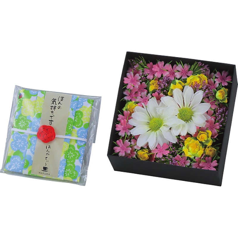 ほんの気持ちシリーズ BOXフラワー(ハンカチ・紅茶付) はんなり /プレゼント ギフト ハンドタオル ハンカチ・ハンドタオル バッグ・小物・雑貨 ファッション お歳暮 お年賀 クリスマス ギフト