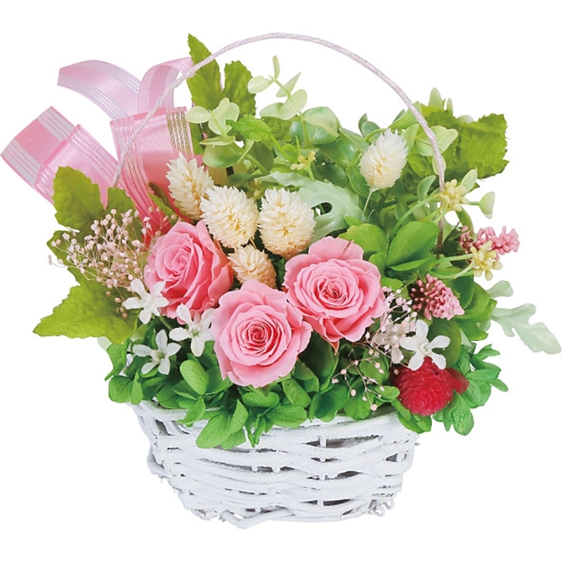 プリザーブドフラワー籠入り ピンク /プレゼント ギフト プリザーブドフラワー 花・観葉植物 ガーデニング・農業 お歳暮 お年賀 クリスマス ギフト