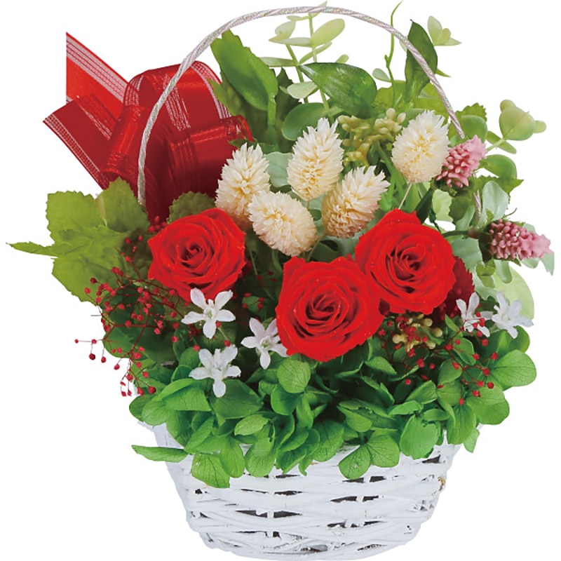 プリザーブドフラワー籠入り レッド /プレゼント ギフト プリザーブドフラワー 花・観葉植物 ガーデニング・農業 お歳暮 お年賀 クリスマス ギフト