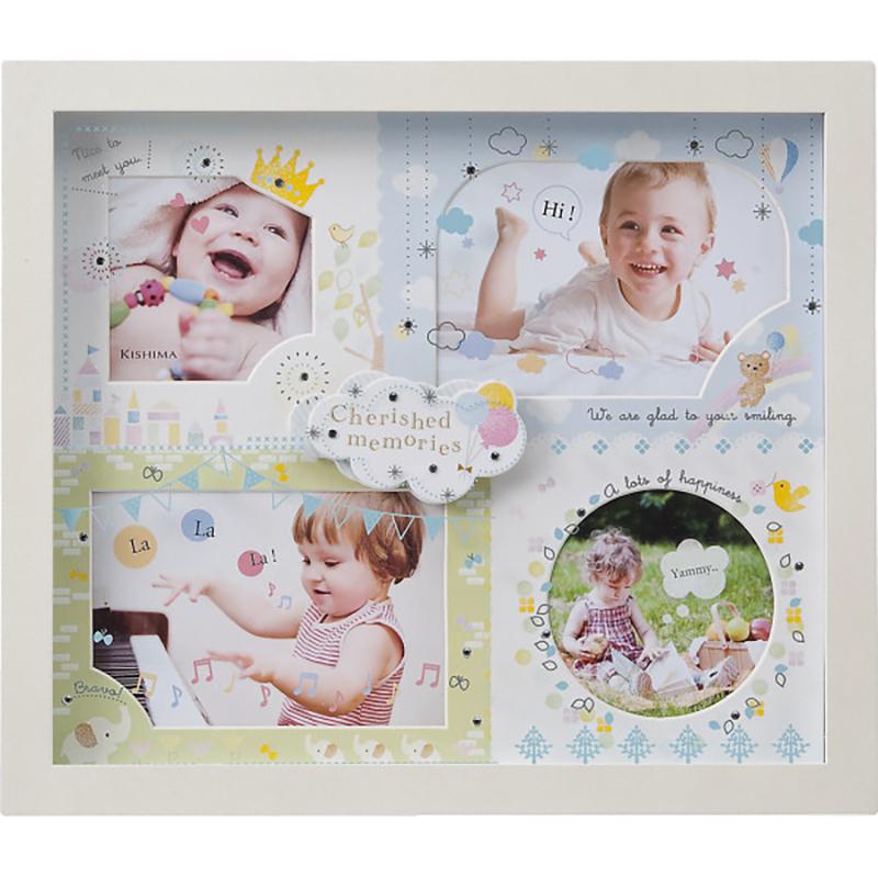 アミカ ベビーフレーム 4窓 ブルー /プレゼント ギフト フォトフレーム 小物・置物 インテリア 住まい・家具 お歳暮 お年賀 クリスマス ギフト