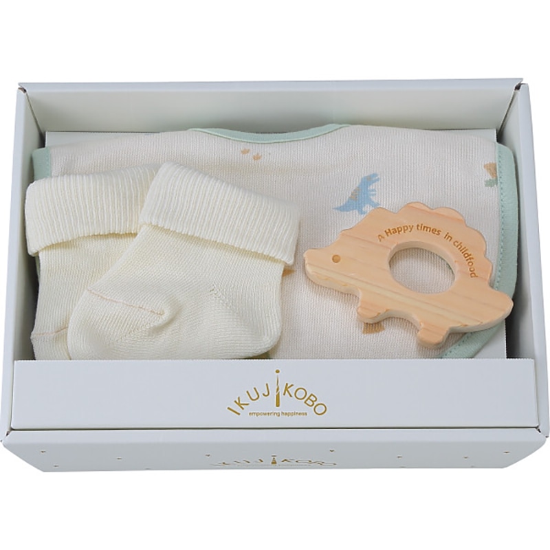 ベビーミニギフト3点セット(恐竜) アイボリー /プレゼント ギフト スタイセット スタイ・お食事エプロン 授乳用品・ベビー用食事用品 キッズ・ベビー・マタニティ お歳暮 お年賀 クリスマス ギフト