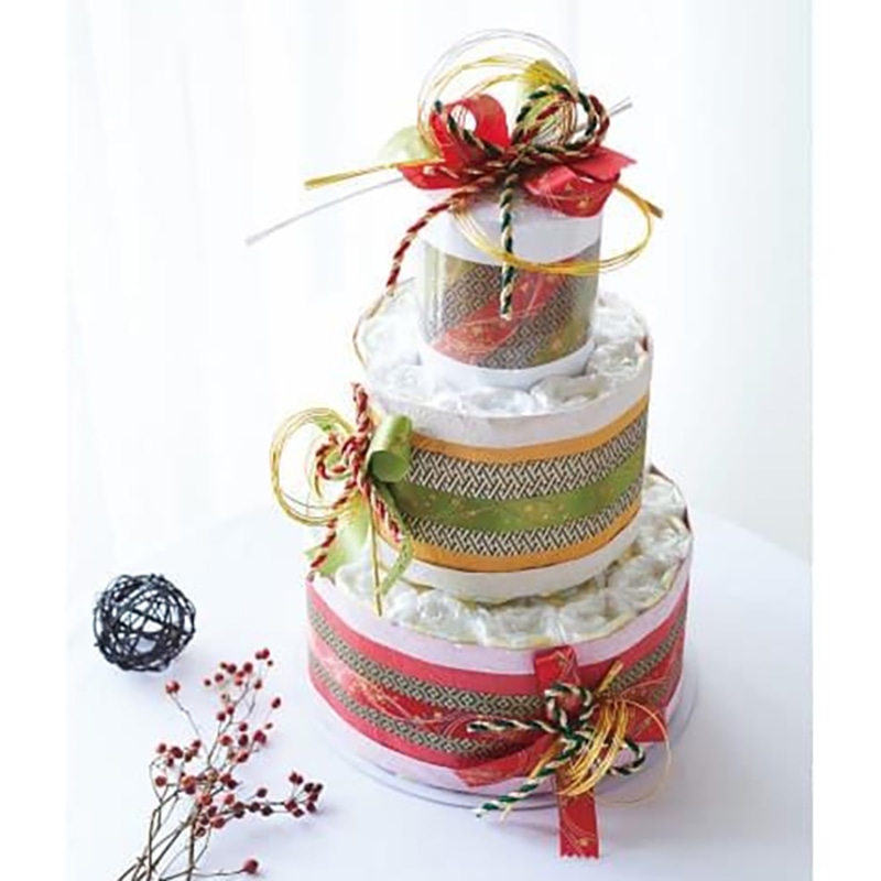 おむつdeケーキ 和柄 水引 2段 /プレゼント ギフト おむつケーキ 出産祝い・ギフト キッズ・ベビー・マタニティ お歳暮 お年賀 クリスマス ギフト