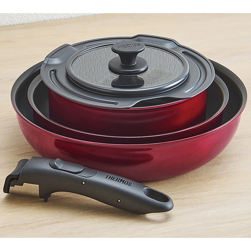 サーモス 取っ手のとれるフライパン5点セット ディープレッド ／プレゼント ギフト フライパン 調理器具 キッチン用品 お歳暮 お年賀 クリスマス ギフト