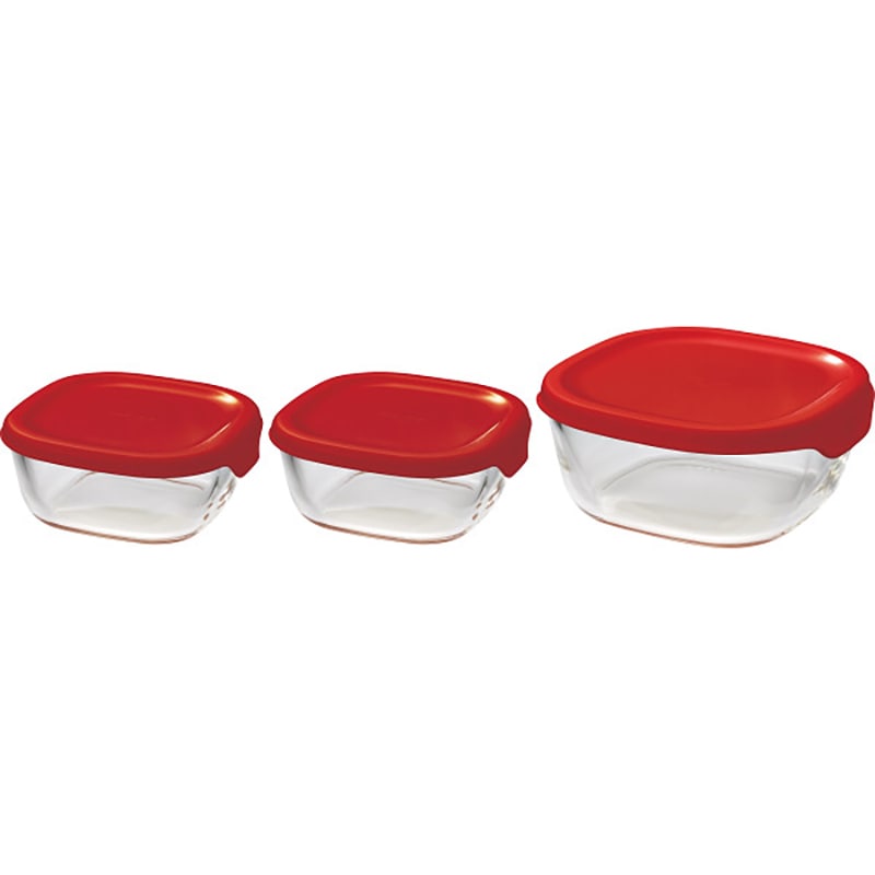 ハリオ 耐熱ガラス製保存容器3個セット レッド ／プレゼント ギフト 保存容器・キャニスター 保存容器・調味料入れ キッチン用品 お歳暮 お年賀 クリスマス ギフト