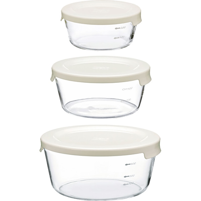 ハリオ 耐熱ガラス製保存容器 丸3個セット オフホワイト ／プレゼント ギフト 保存容器・キャニスター 保存容器・調味料入れ キッチン用品 お歳暮 お年賀 クリスマス ギフト