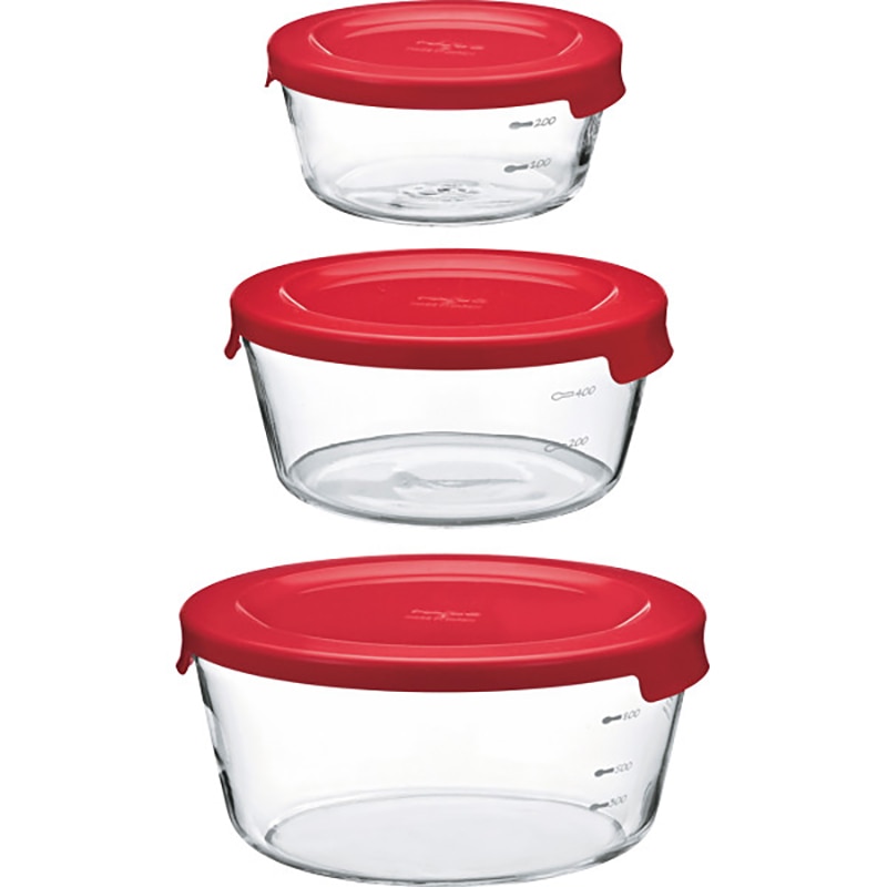 ハリオ 耐熱ガラス製保存容器 丸3個セット レッド ／プレゼント ギフト 保存容器・キャニスター 保存容器・調味料入れ キッチン用品 お歳暮 お年賀 クリスマス ギフト