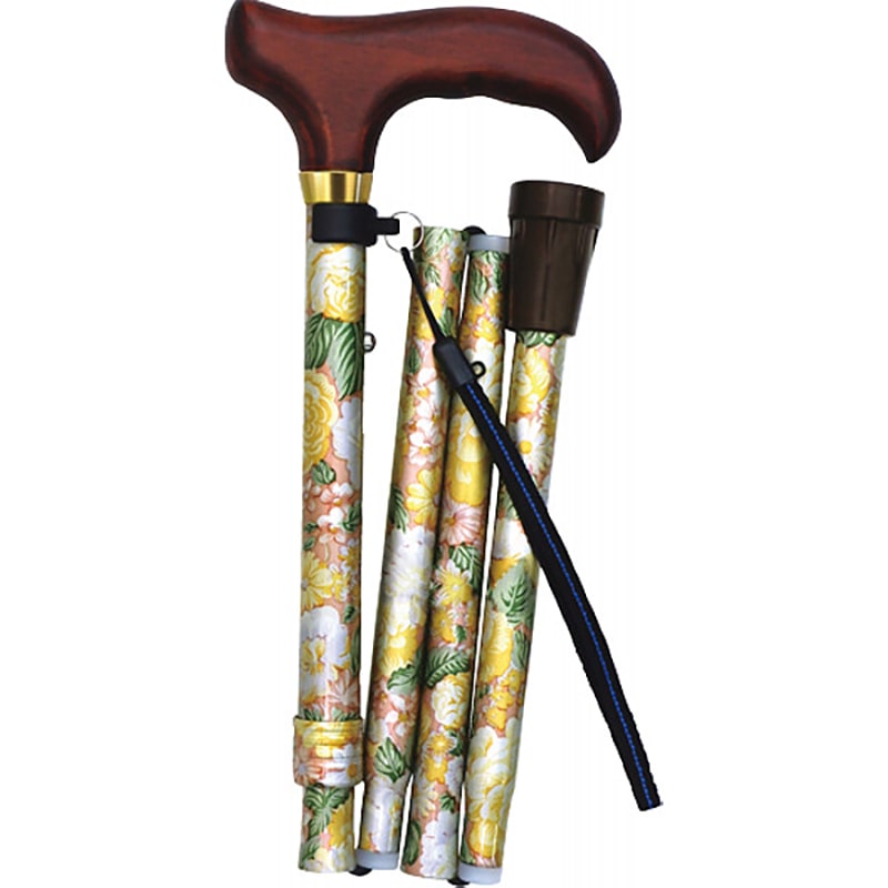 花柄折りたたみステッキ 花柄×ブラウン /プレゼント ギフト 一本杖 移動・歩行支援用品 介護用品 日用品・ヘルスケア お歳暮 お年賀 クリスマス ギフト