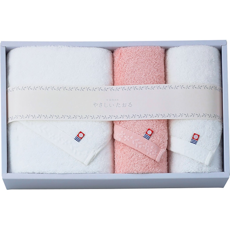 やさしいたおる バス・フェイスタオルセット ピンク /プレゼント ギフト タオル 日用品・ヘルスケア お歳暮 お年賀 クリスマス ギフト
