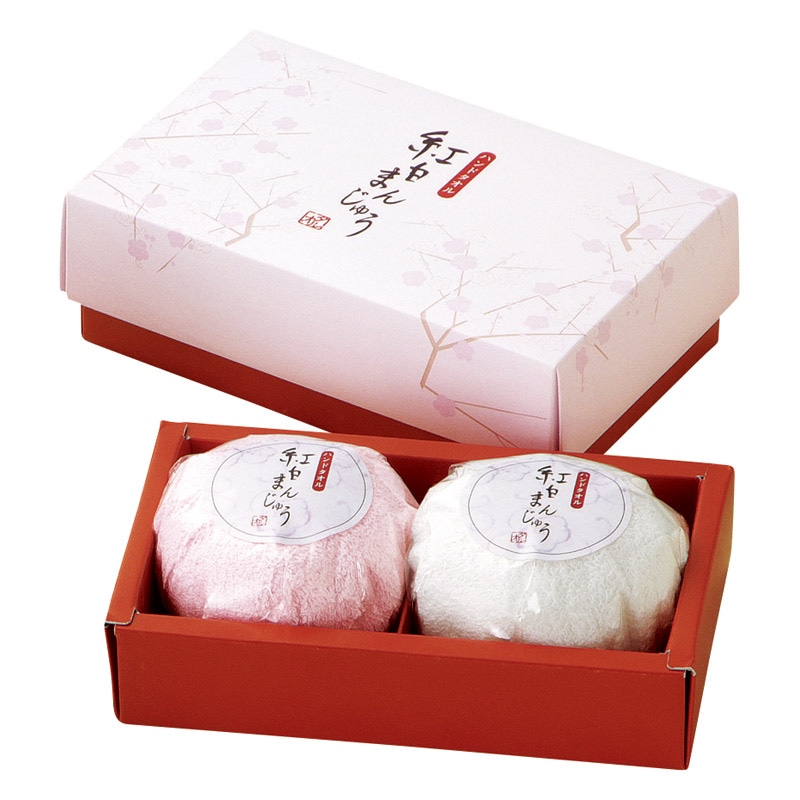 紅白まんじゅうハンドタオル2P  ／タオル 日用品・ヘルスケア ギフト プレゼント プチギフト 祝い バレンタイン チョコ 以外 子供 友達 ホワイトデー お返し 人気 カード