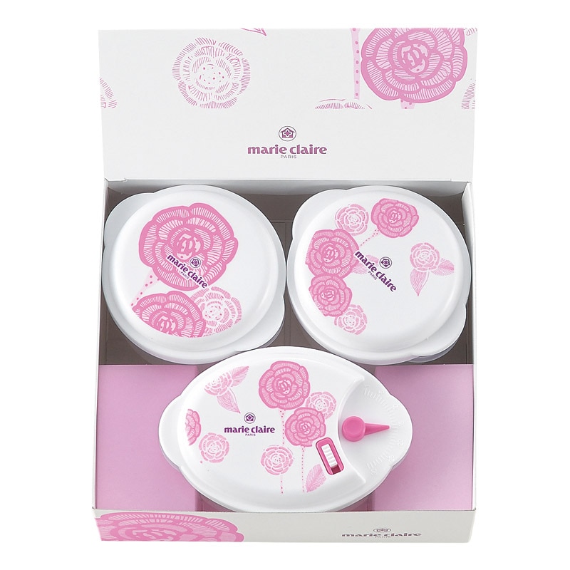 マリ･クレール ローズブルーミング 電子レンジ容器3点セット  ／電子レンジ用調理器具 調理器具 キッチン用品 ギフト プレゼント プチギフト 祝い バレンタイン チョコ 以外 子供 友達 ホワイトデー お返し 人気 カード