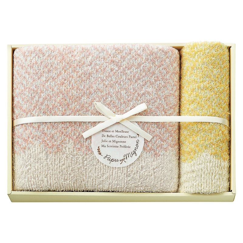 Pupu Mignon(ププ･ミニョン) バスタオル&ウォッシュタオル ピンク ／タオル 日用品・ヘルスケア ギフト プレゼント プチギフト 祝い バレンタイン チョコ 以外 子供 友達 ホワイトデー お返し 人気 カード