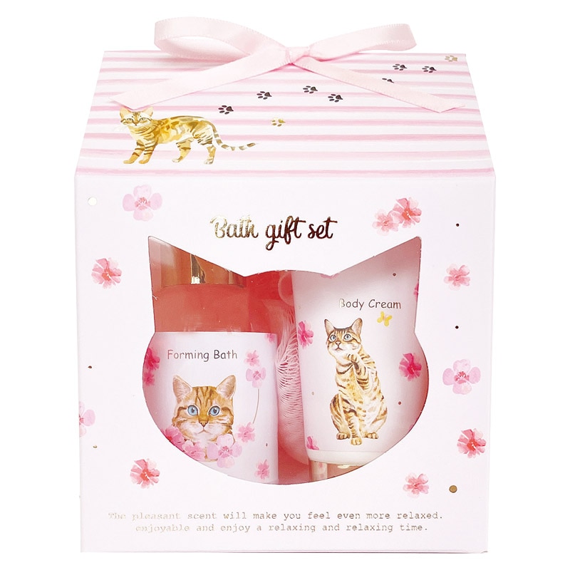 キャットリトリートバスギフト ピンク ／石けん・ボディソープ ボディケア コスメ・ヘアケア ギフト プレゼント プチギフト 祝い バレンタイン チョコ 以外 子供 友達 ホワイトデー お返し 人気 カード